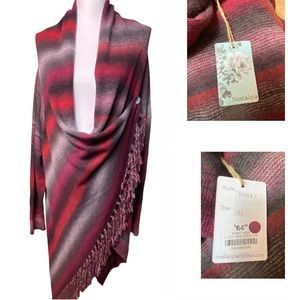COPY - Nostalgia Women's Size XL Wine/Gray Ombre Stripe Blanket Shawl Fringe Ca…